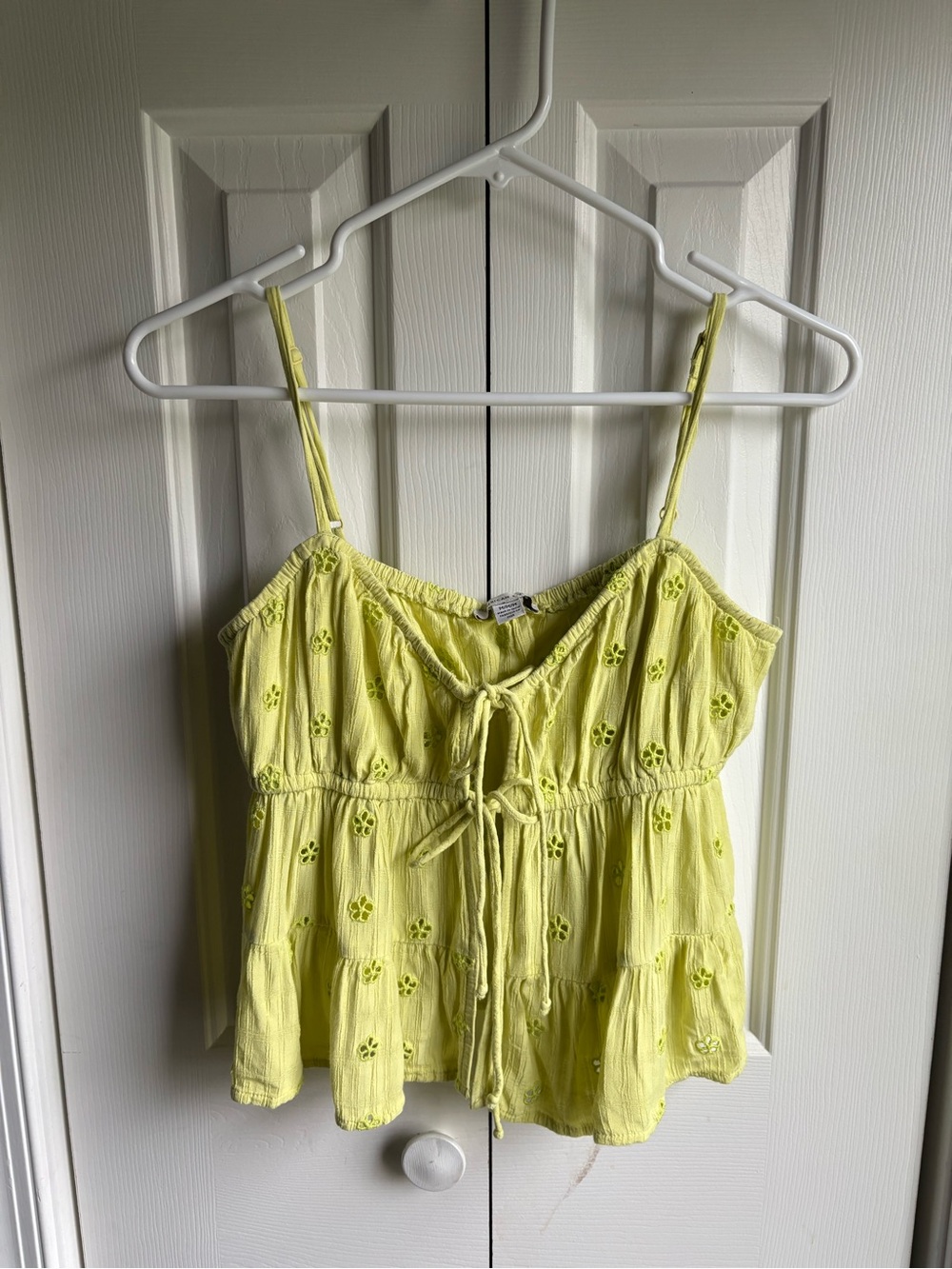 American Eagle Womens Lime Green Tie-Front Eyelet Tank Boho Festival Size Medium